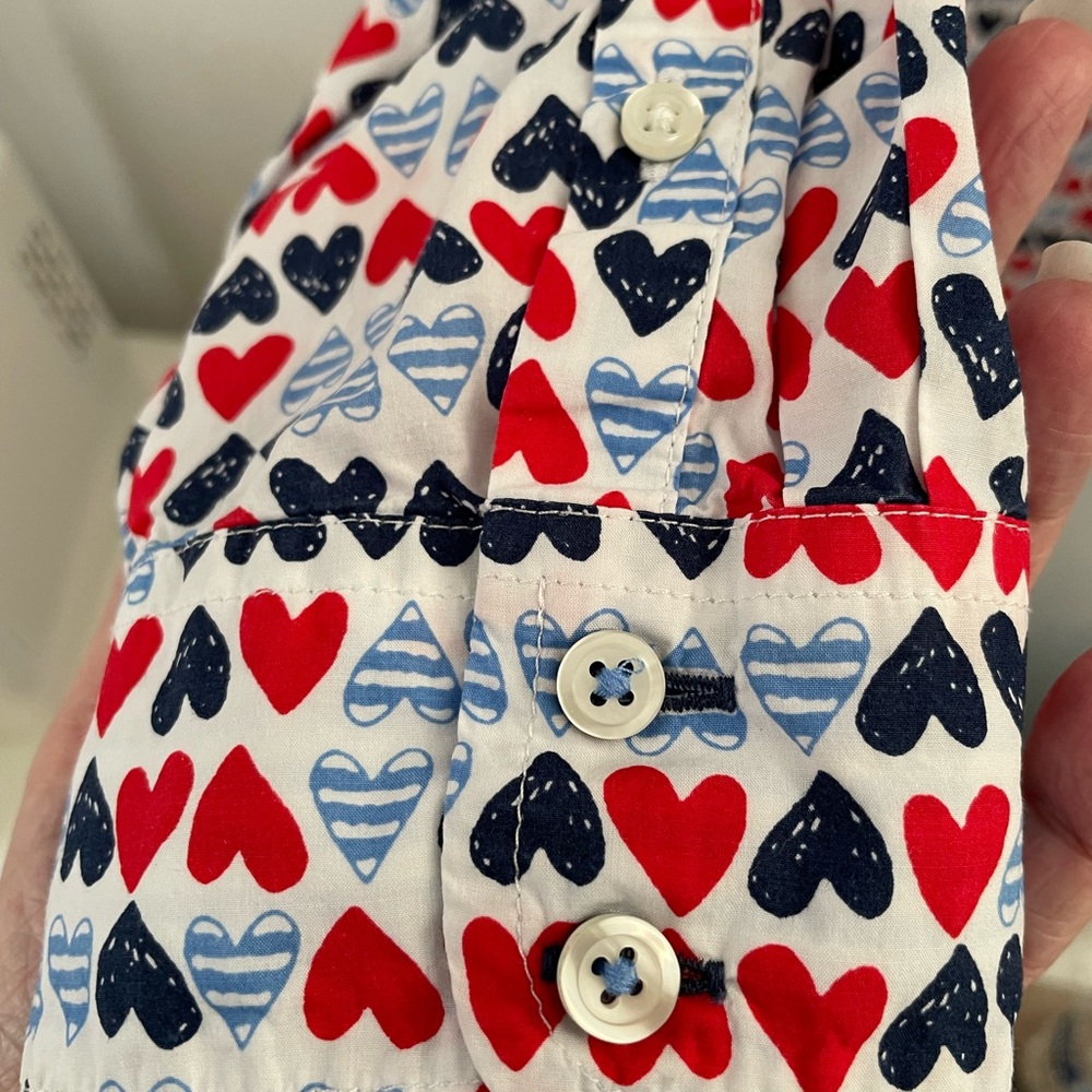 Talbots Red, White and Blue Heart Print Shirt - Picture 6 of 7
